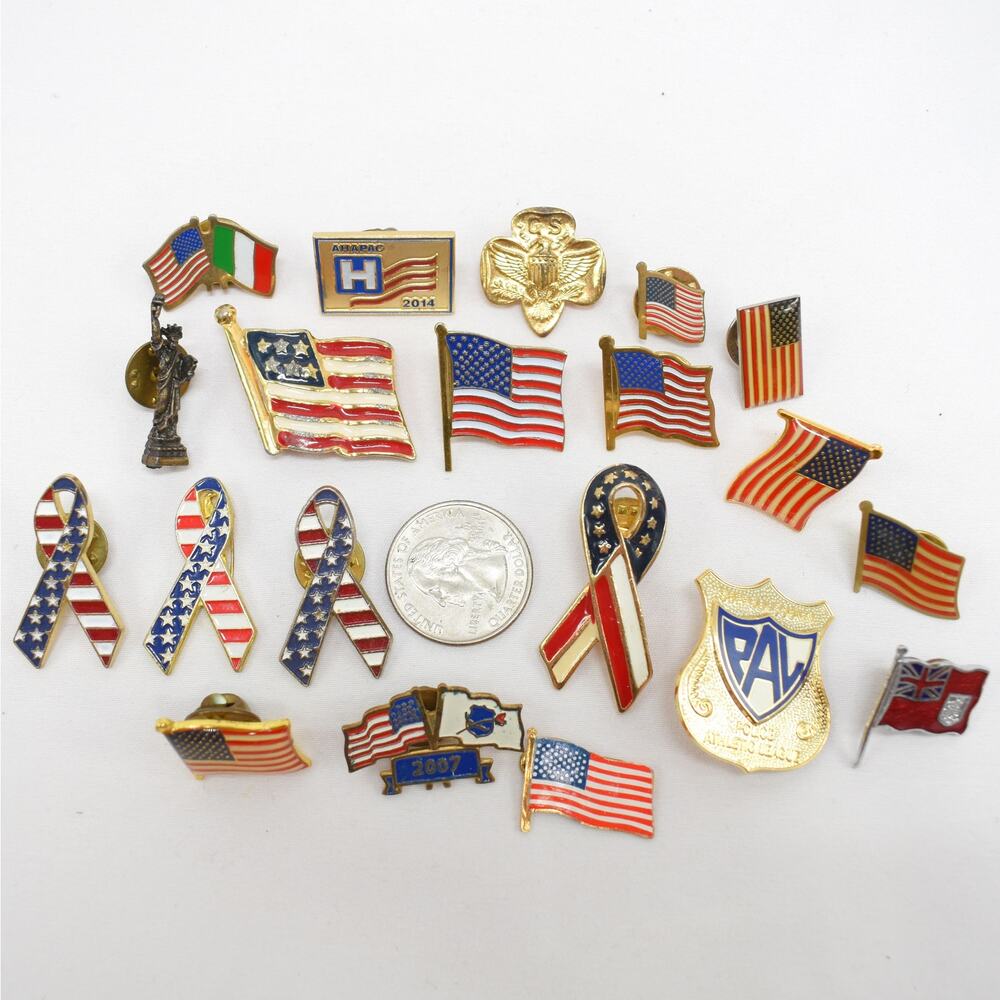 Vintage US Flag Pin Lot American Patriotic Lapel Hat Enamel Brooch USA Support - Picture 3 of 4